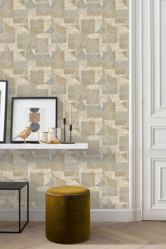 Gray-ochre geometric pattern wallpaper, RE25161, Reflect, Decoprint