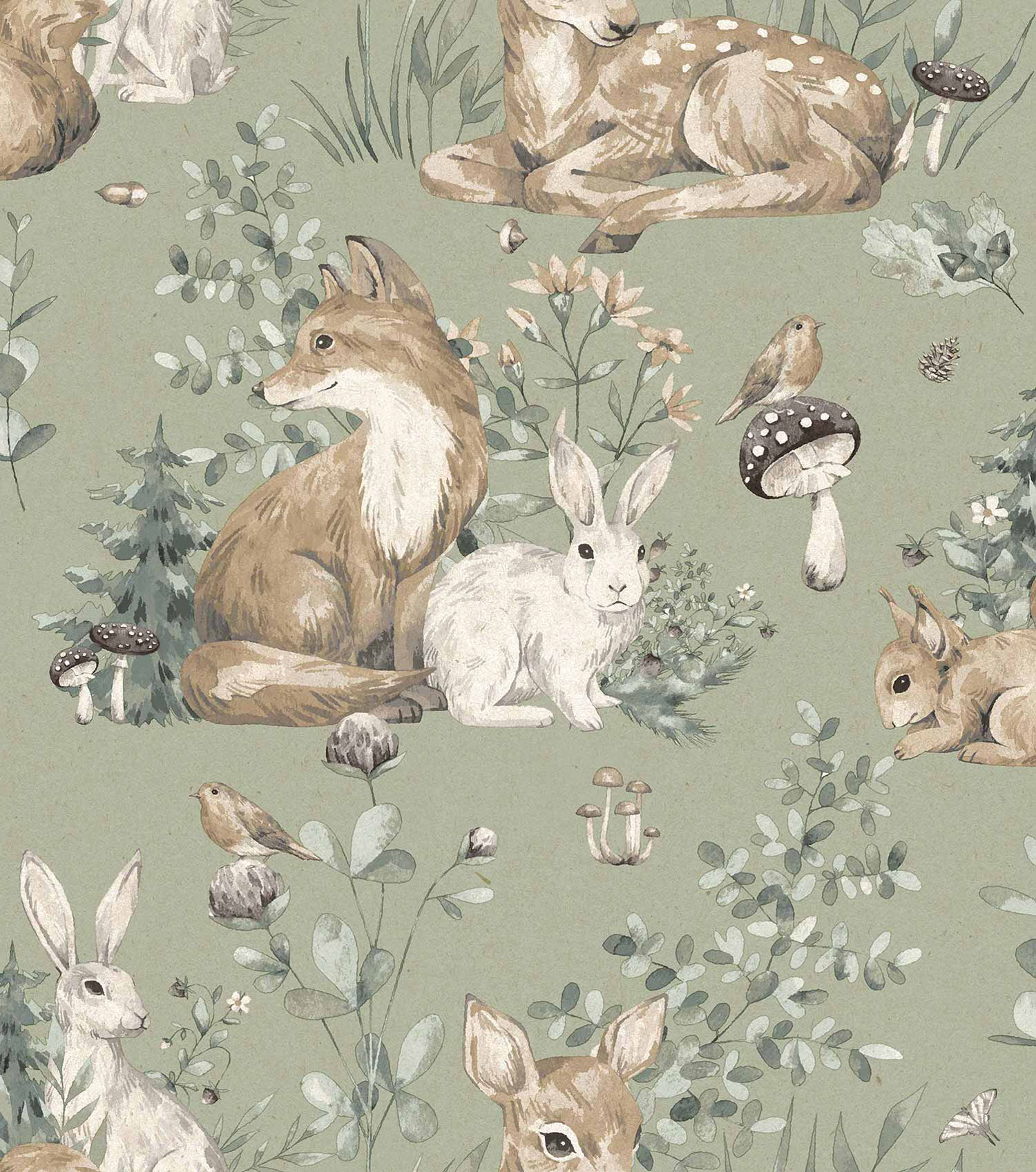 Green children's wallpaper with animals, 17105, MiniMe, Cristiana Masi by Parato