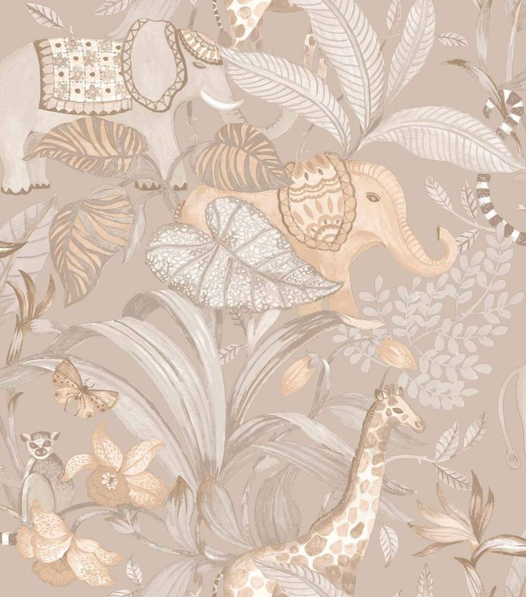 Beige children's wallpaper with animals, 17109, MiniMe, Cristiana Masi by Parato