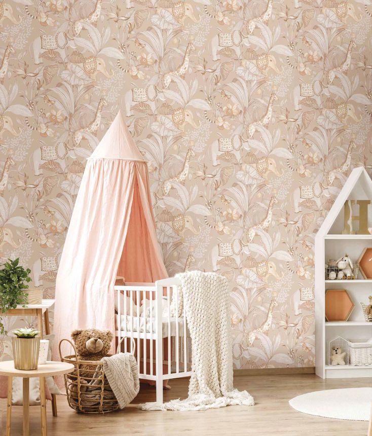 Beige children's wallpaper with animals, 17109, MiniMe, Cristiana Masi by Parato
