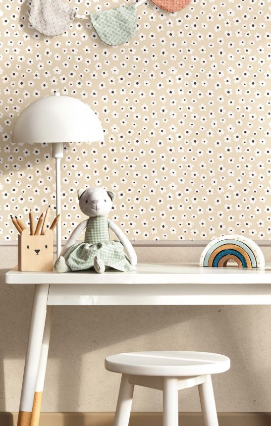 Beige floral non-woven wallpaper, 17138, MiniMe, Cristiana Masi by Parato