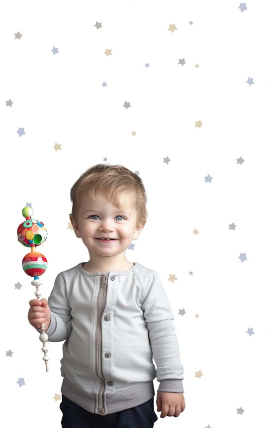 White non-woven wallpaper with stars, 17162, MiniMe, Cristiana Masi by Parato