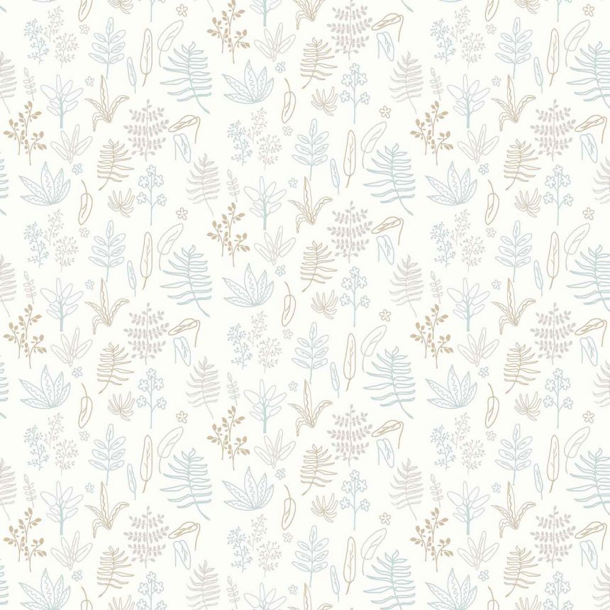 Children's white wallpaper with plants and leaves, 17166, MiniMe, Cristiana Masi by Parato