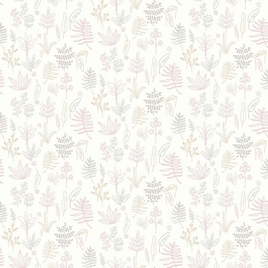 Children's white wallpaper with plants and leaves, 17168, MiniMe, Cristiana Masi by Parato