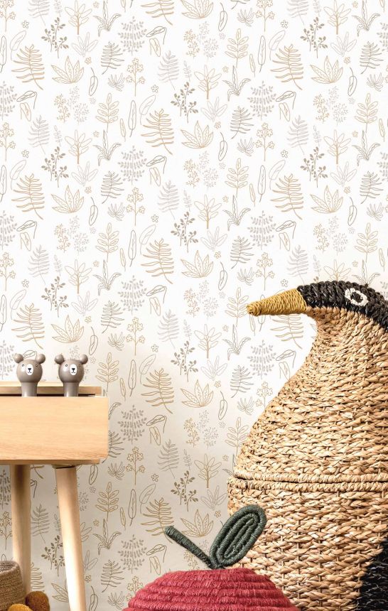 Children's white wallpaper with plants and leaves, 17168, MiniMe, Cristiana Masi by Parato