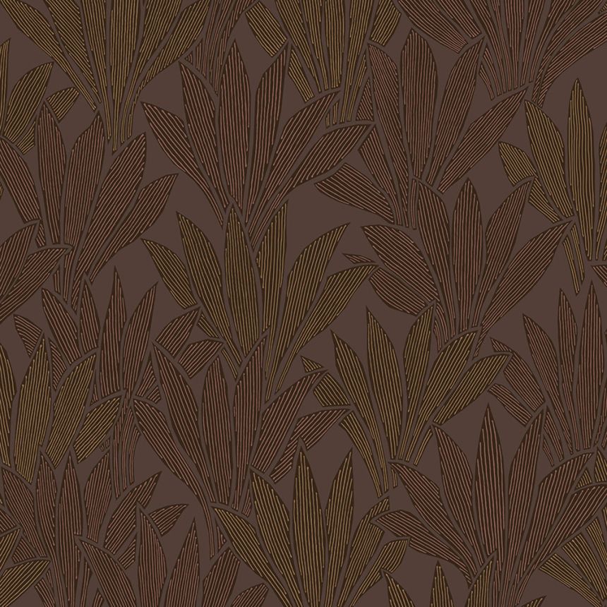 Brown non-woven wallpaper with leaves, 340155, Gilded, Eijffinger