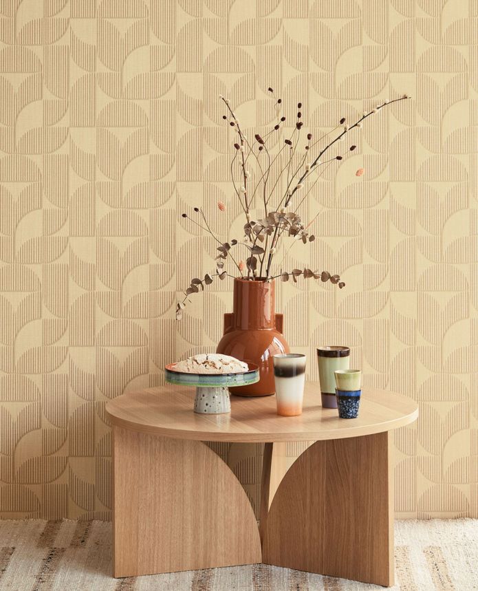 Beige geometric retro wallpaper, 333600, Revive, Eijffinger