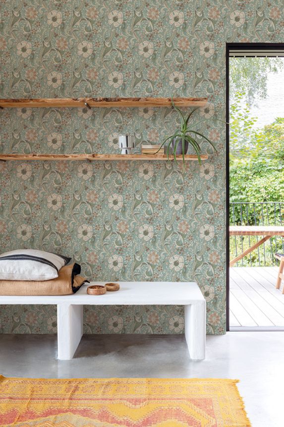 Non-woven wallpaper, turquoise, flowers, PH3106, Perfect Harmony, Grandeco