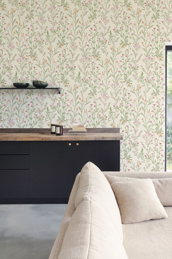 Non-woven wallpaper, brown-green, flowers, PH3207, Perfect Harmony, Grandeco