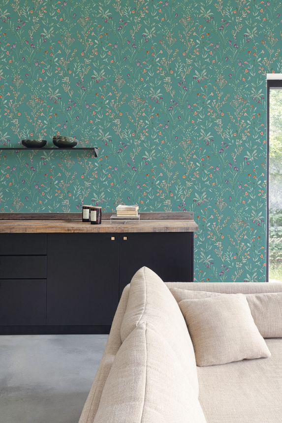 Non-woven wallpaper, turquoise, flowers, PH3209, Perfect Harmony, Grandeco
