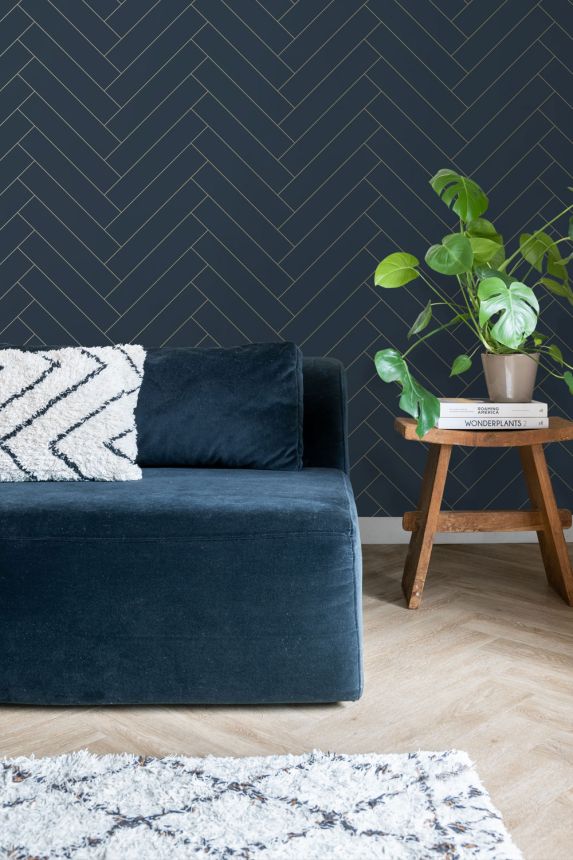 Geometric non-woven wallpaper, blue-gold, 139309, Bloom, Esta Home