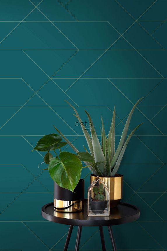 Geometric non-woven wallpaper, turquoise, 139454, Bloom, Esta Home