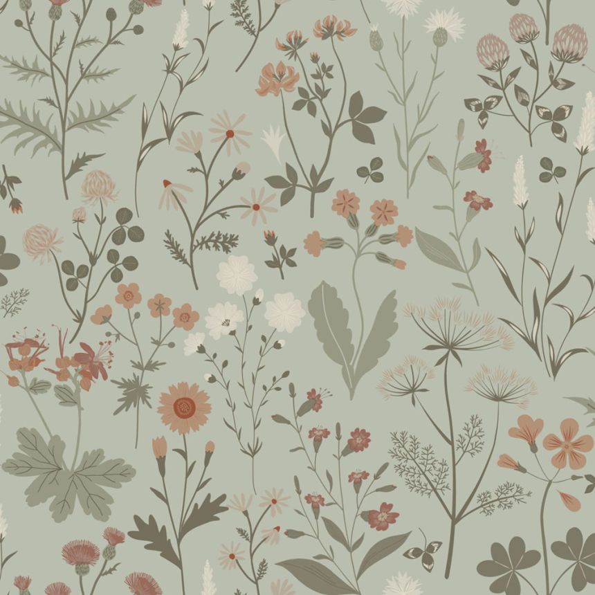 Floral non-woven wallpaper, green, 139598, Bloom, Esta Home