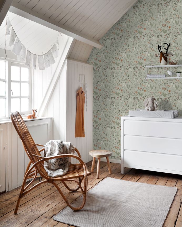 Floral non-woven wallpaper, green, 139598, Bloom, Esta Home