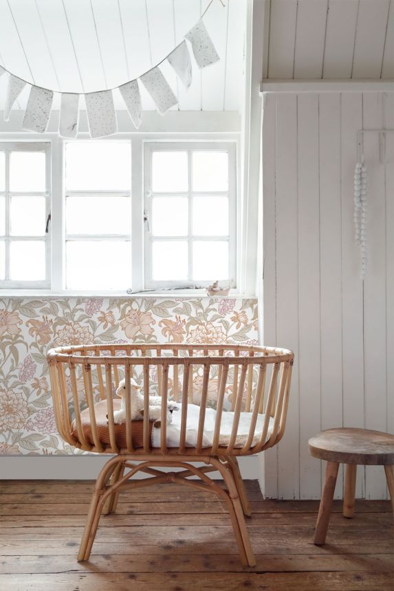 Floral non-woven wallpaper, green-beige, 139612, Bloom, Esta Home