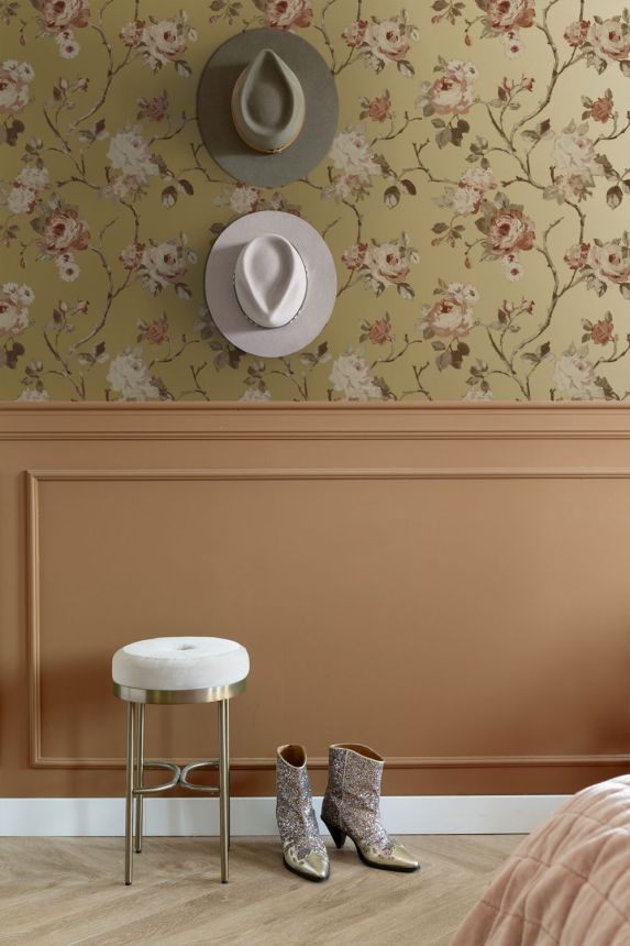 Floral non-woven wallpaper, gold, 139762, Bloom, Esta Home