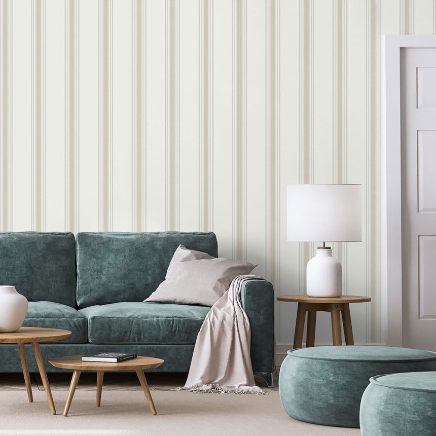 Non-woven wallpaper, beige, stripes,  9810-2, Essential Stripes, ICH Wallcoverings