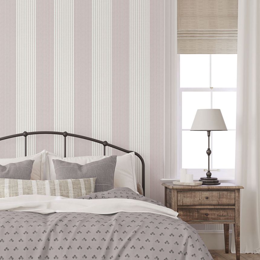 Non-woven wallpaper, pink, stripes,  9811-6, Essential Stripes, ICH Wallcoverings