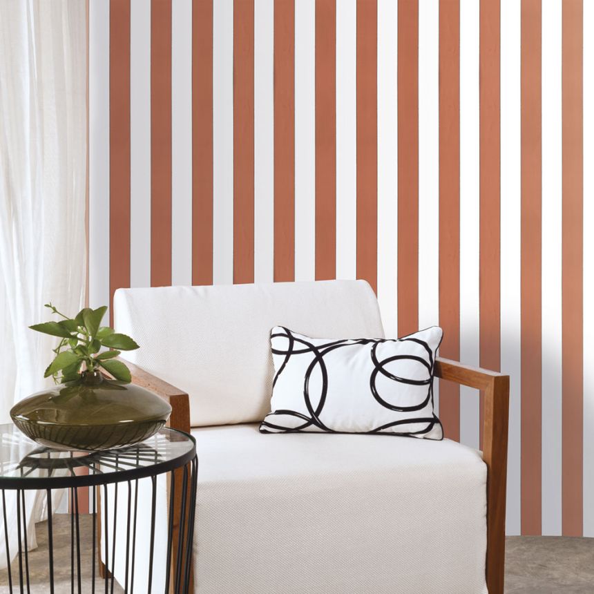 Non-woven wallpaper, orange-white, stripes,  5060-3, Essential Stripes, ICH Wallcoverings