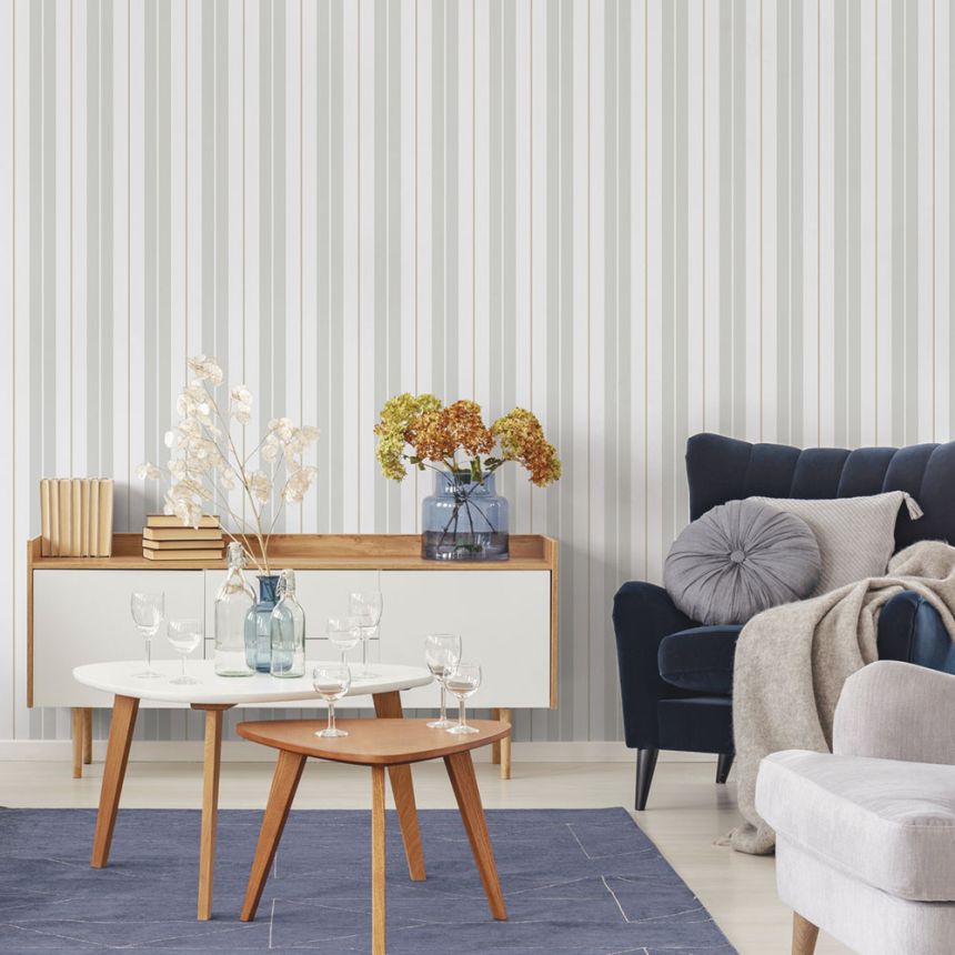 Non-woven wallpaper, gray, stripes,  9815-3, Essential Stripes, ICH Wallcoverings