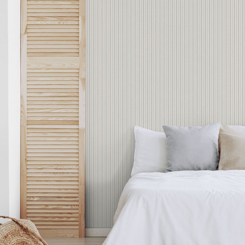 Non-woven wallpaper, red-white, stripes,  9818-4, Essential Stripes, ICH Wallcoverings