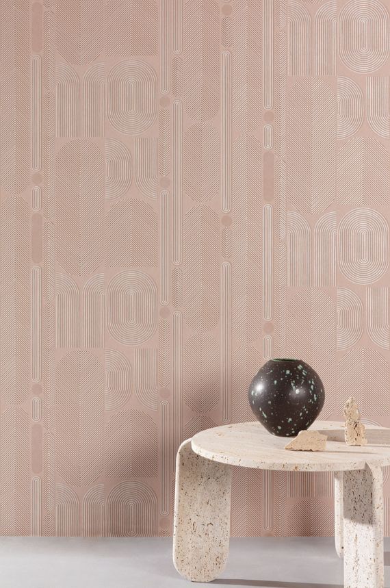 Geometric non-woven wallpaper, beige, ovals, ROC202, Rock, Masureel