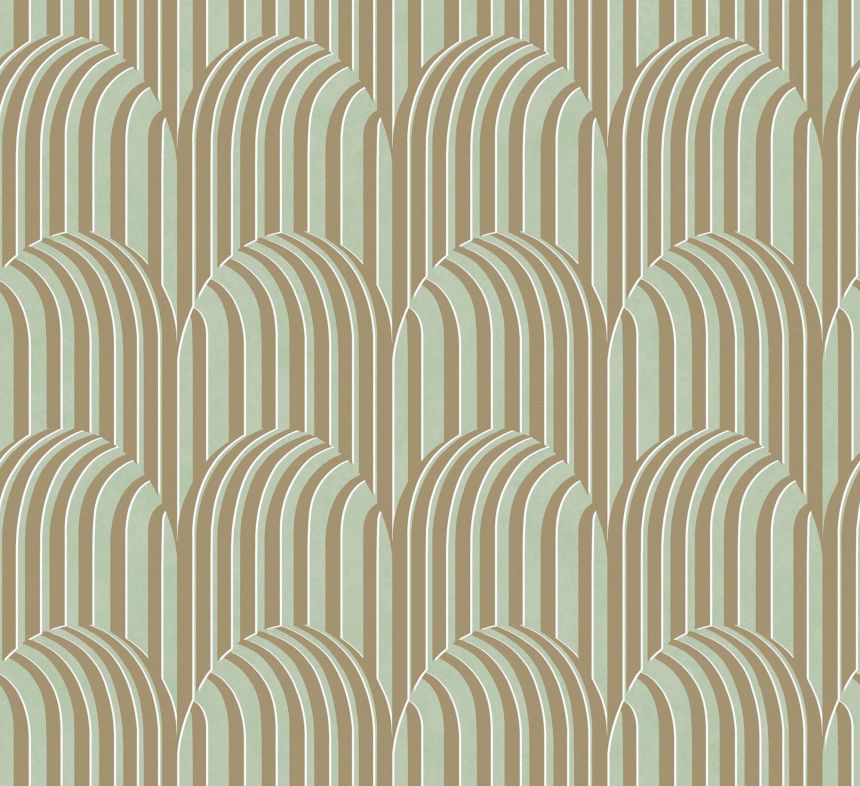 3D Geometric non-woven wallpaper, green-beige, ROC302, Rock, Masureel