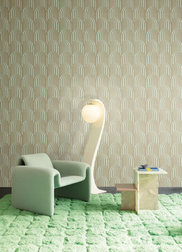 3D Geometric non-woven wallpaper, green-beige, ROC302, Rock, Masureel