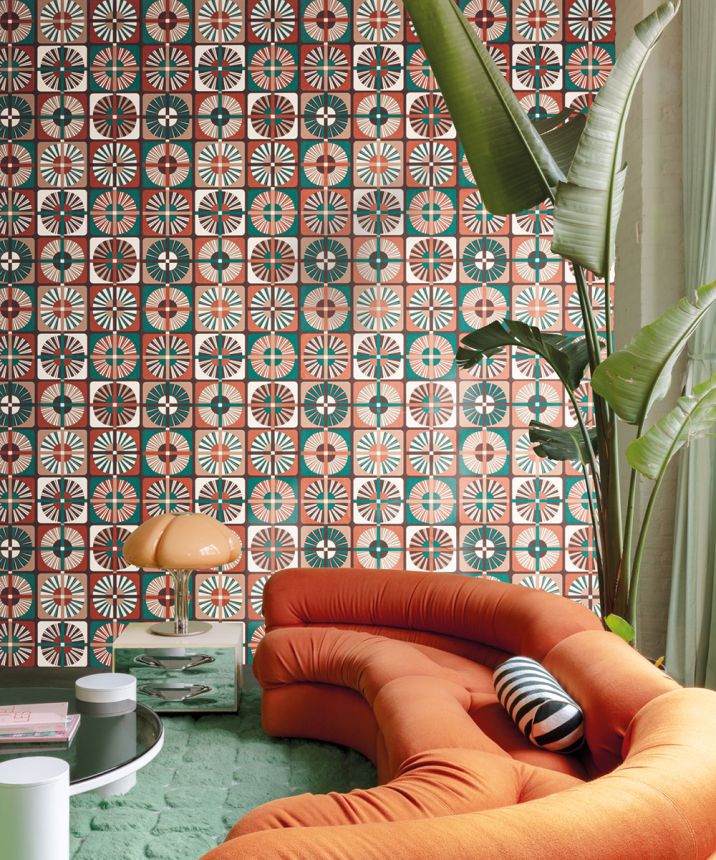Non-woven wallpaper, green-brown,  retro, ROC403, Rock, Masureel