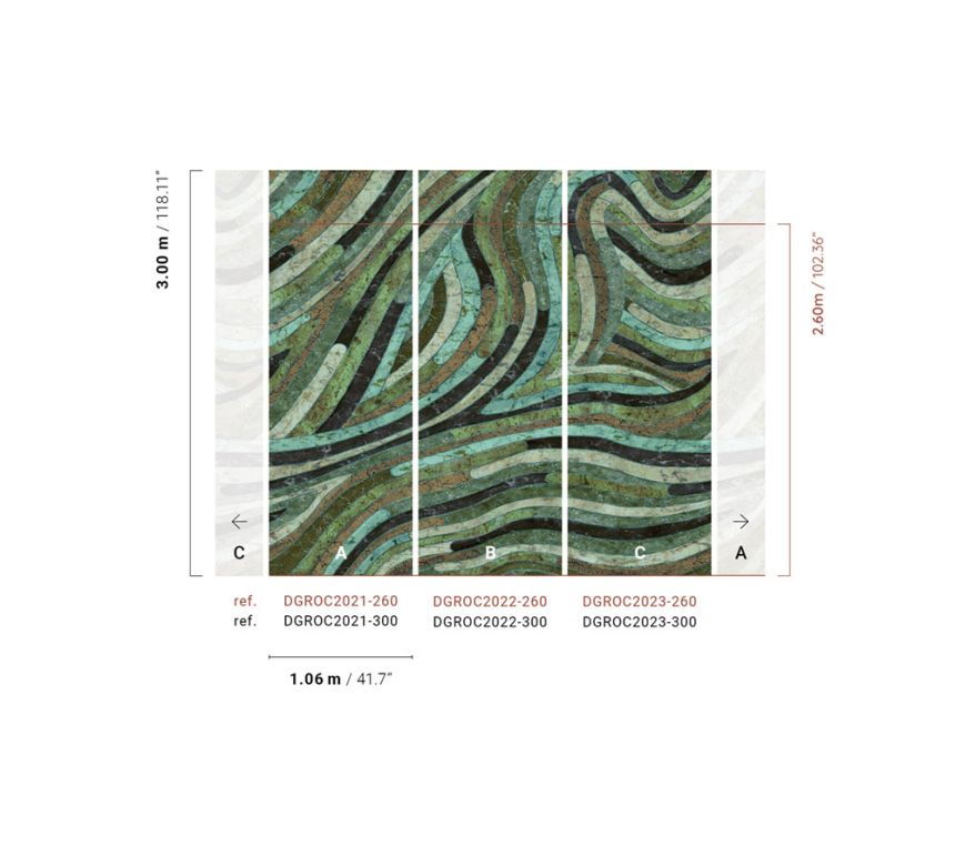 Geometric non-woven wall mural, green, DGROC2022-300, Rock, Masureel