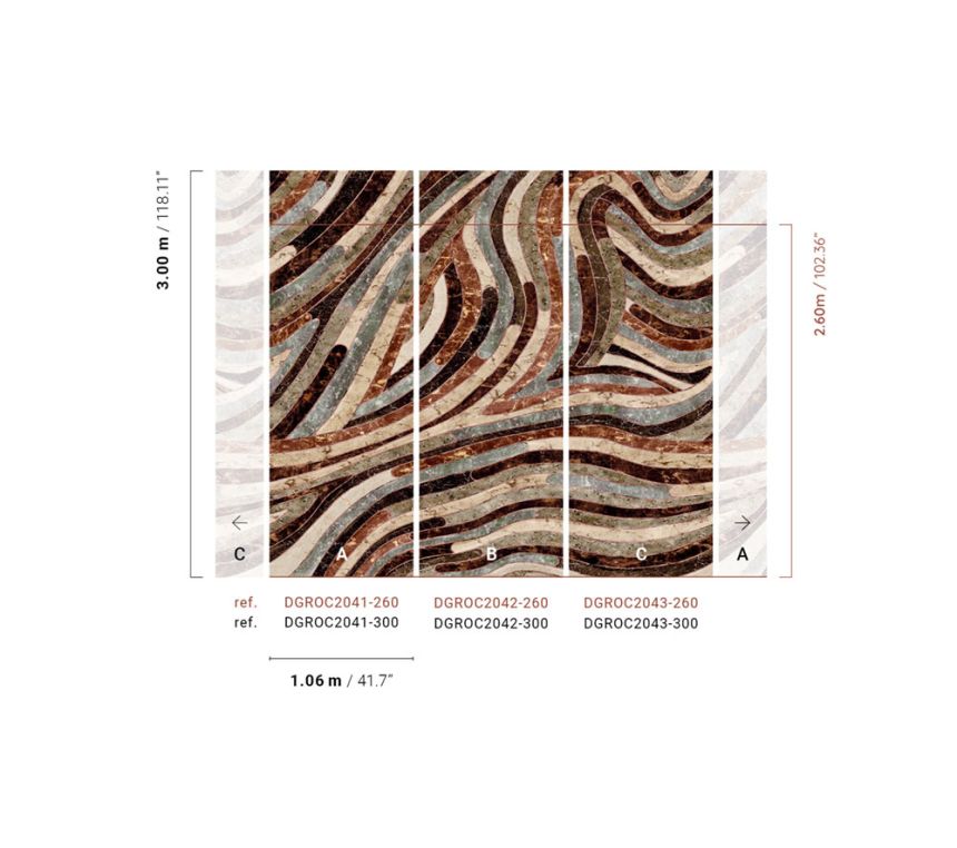 Geometric non-woven wall mural, gray-brown, DGROC2042-300, Rock, Masureel