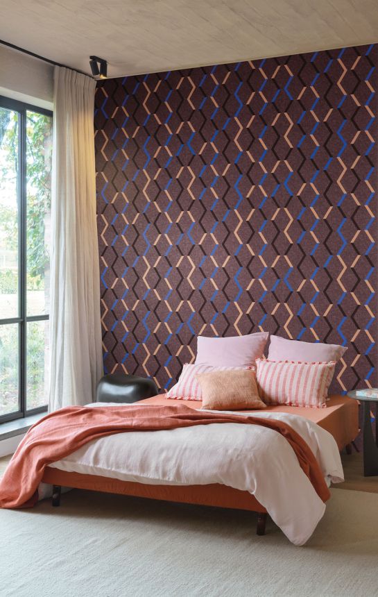 Geometric non-woven wallpaper, purple, JOY005, Joy, Masureel