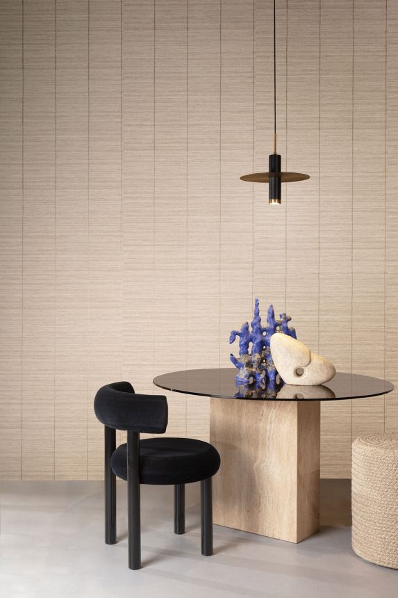 Non-woven wallpaper, beige, fabric imitation, stripes, JOY201, Joy, Masureel