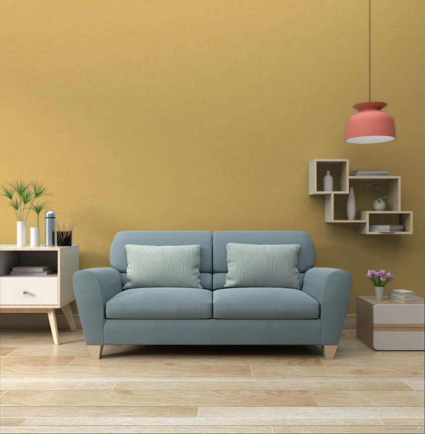 Non-woven wallpaper, yellow, fabric imitation, JOY306, Joy, Masureel
