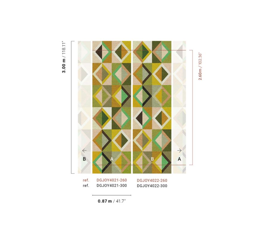 Geometric non-woven wall mural, green, DGJOY4022-300, Joy, Masureel