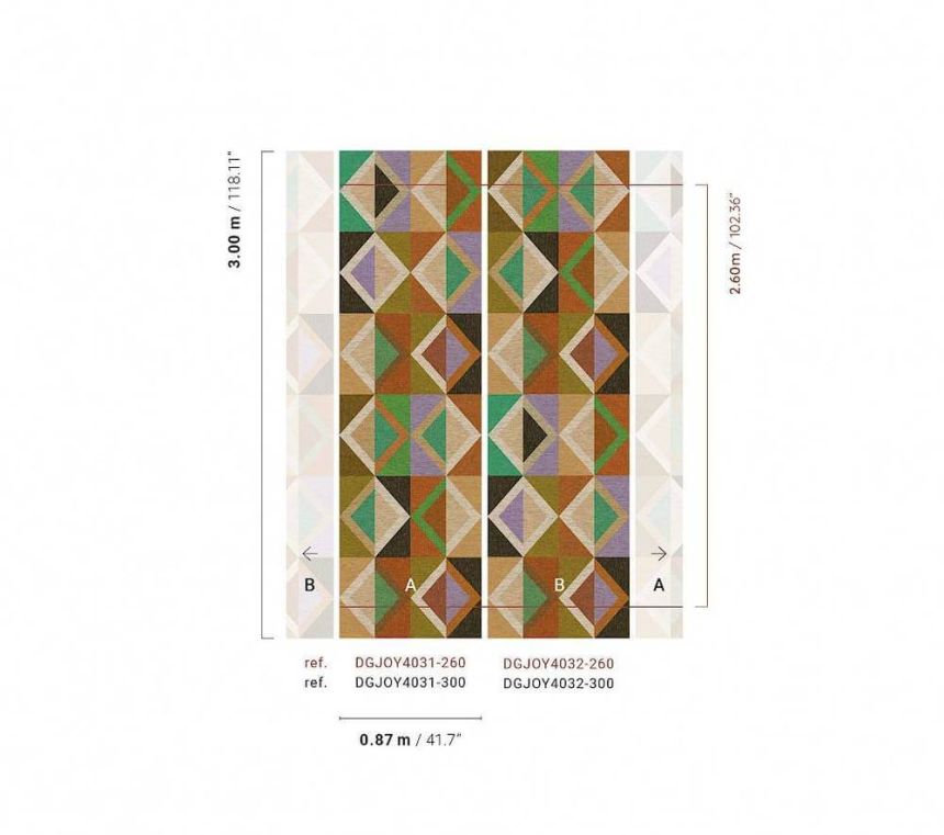 Geometric non-woven wall mural, brown-green, DGJOY4031-260, Joy, Masureel