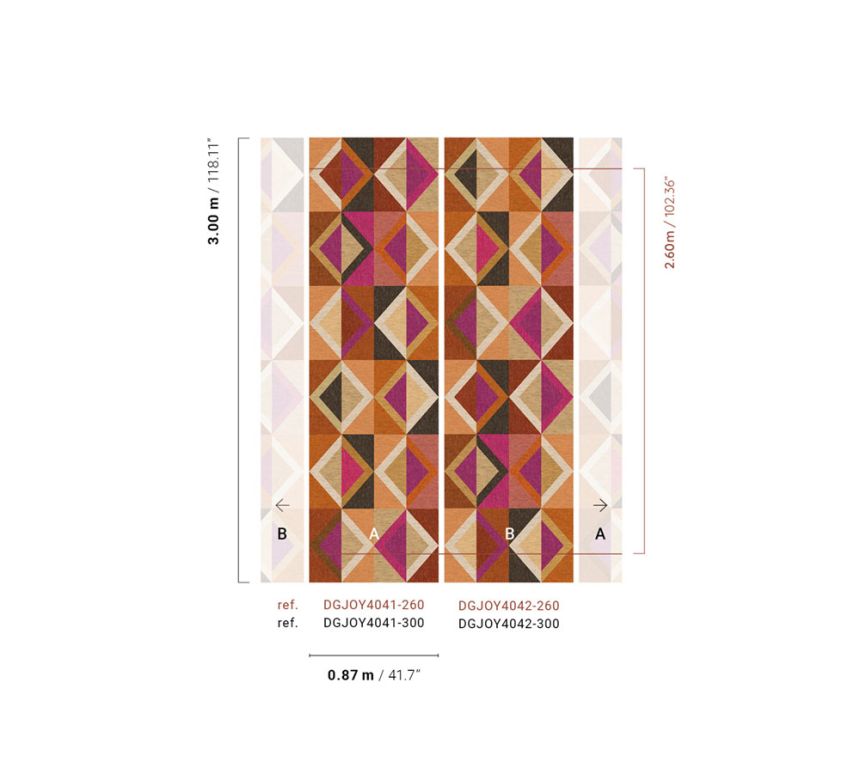 Geometric non-woven wall mural, brown-purple, DGJOY4041-260, Joy, Masureel