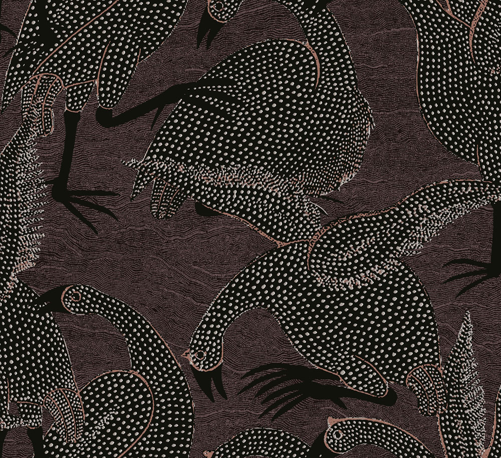 Non-woven wallpaper, birds, brown-black, TER104, Terra, Masureel