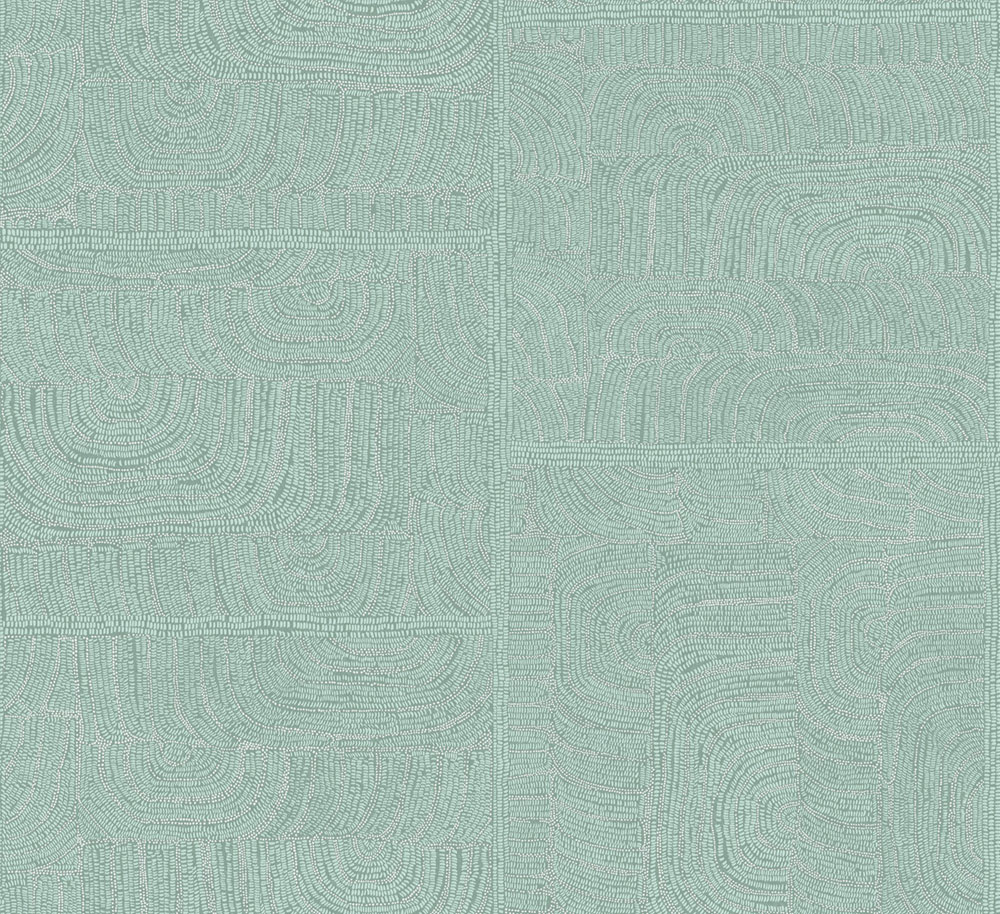 Geometric non-woven wallpaper, ethno pattern, green, TER501, Terra, Masureel