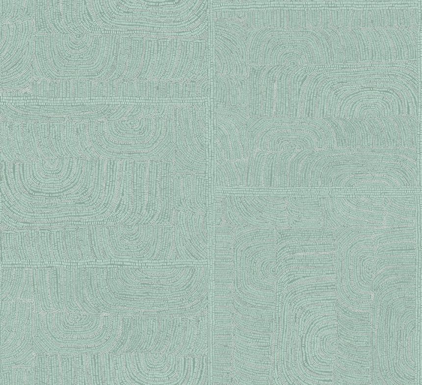 Geometric non-woven wallpaper, ethno pattern, green, TER501, Terra, Masureel