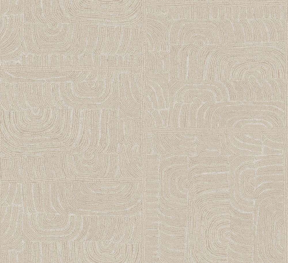 Geometric non-woven wallpaper, ethno pattern, beige, TER504, Terra, Masureel