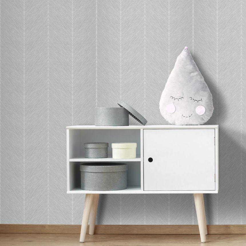 Gray non-woven wallpaper, zig zag pattern, M1803-3, Mika,  ICH Wallcoverings