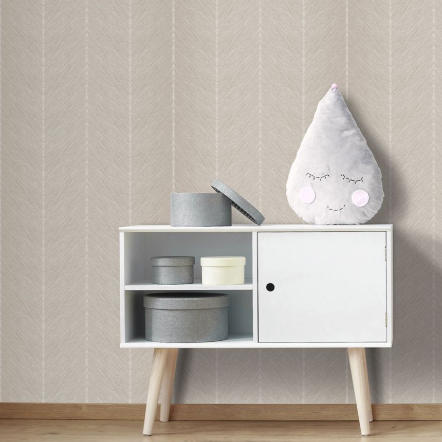 Beige non-woven wallpaper, zig zag pattern, M1803-5, Mika,  ICH Wallcoverings