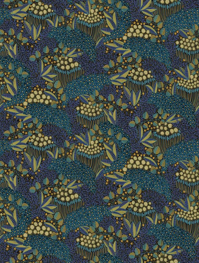 Non-woven wall mural, blue, leaves, 340287, Solange, Eijffinger
