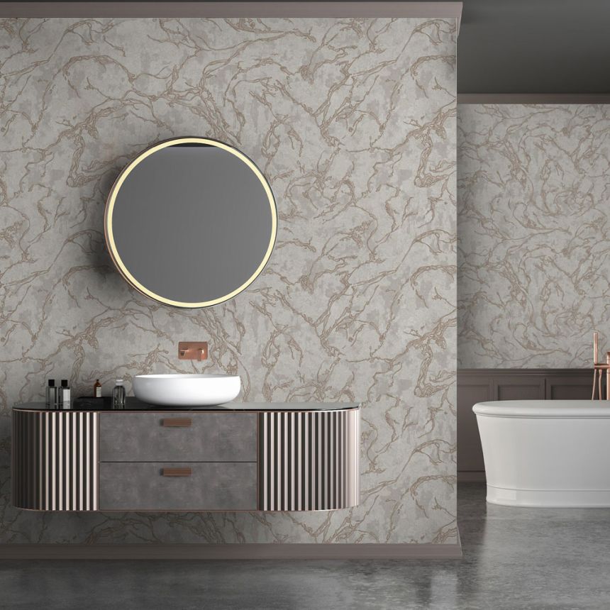 Non-woven wallpaper, grey-beige, marble, 1503-3, Vera, AdaWall