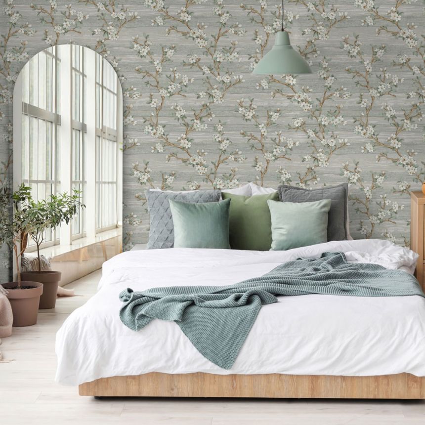 Non-woven wallpaper, zelená, flowers, 1505-2, Vera, AdaWall