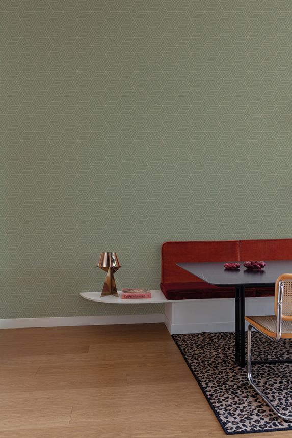 Green-gold geometric non-woven wallpaper, A67303, Vavex 2026