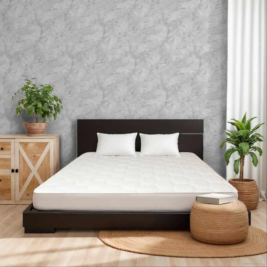 White-gray non-woven wallpaper, leaves, A67603, Vavex 2026