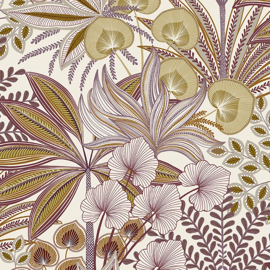Wallpaper, ochre-purple, leaves, A69001, Vavex 2027