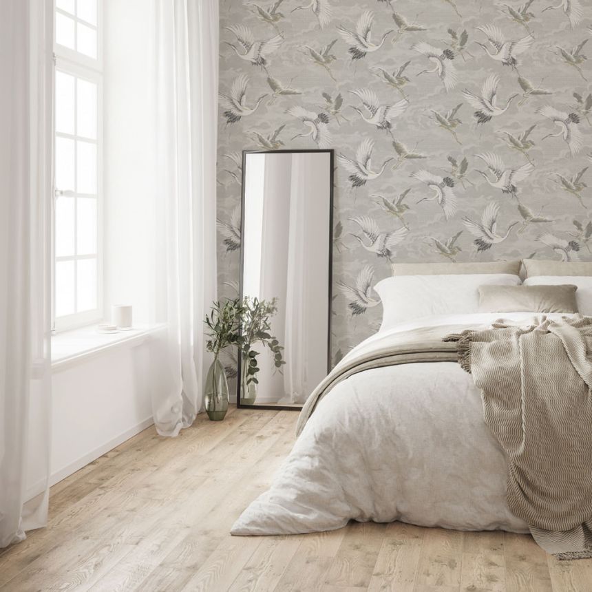 Gray non-woven wallpaper, birds, 121805, Vavex 2026